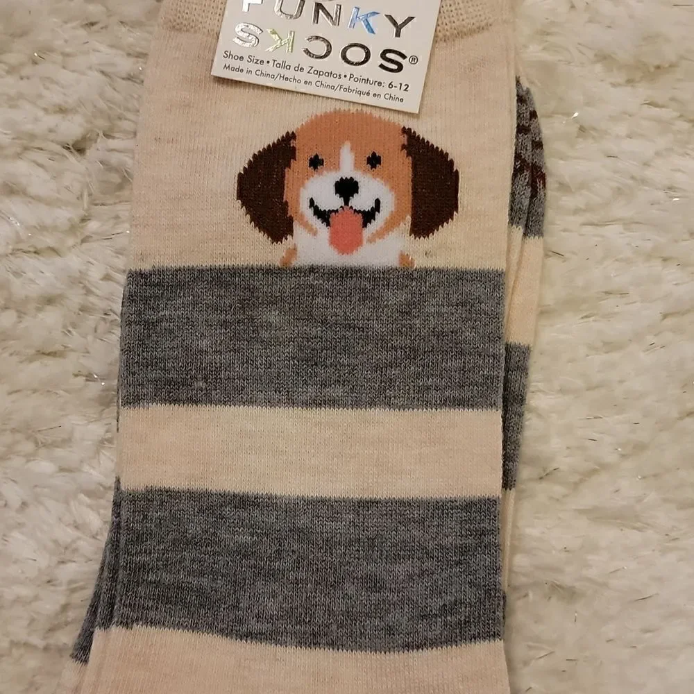 𝅺FUNKY SOCKS MEN'S PUPPY DOG STRIPED CREW SOCKS,  NEW WITH TAGS!